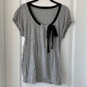 LOFT Grey/Black Bow Collar Short Sleeves Top Size Small